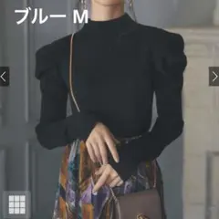 パワショルハイネックリブニットトップス[rut377] ブルー