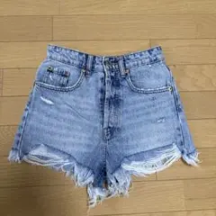 ライトブルー フリンジヘム ショートパンツ