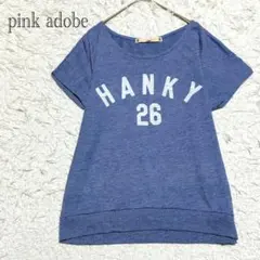 ピンクアドベ 半袖　Tシャツ　ロゴT カットソー　ブルー　カジュアル　M