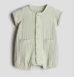 美品　完売色　コットンモスリンロンパース　H&M ライトカーキグリーン