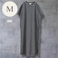 アイン 半袖Tシャツワンピース M 紺 ボーダー マタニティ 授乳服 ストレートのサムネイル