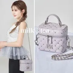 新品未開封 パープル ダーリッチ キルティングビジュースクエアミニバッグ pur