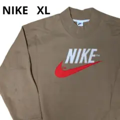 NIKE ナイキ XL 刺繍ビッグロゴ モックネック スウェット ベージュ