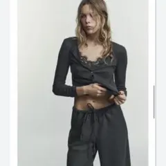 完売品⭐︎ZARA コンビネーションレーストップジャケット M ブラック ZARA コンビネーションレーストップジャケット L ブラック コットン