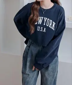 new york ロゴ　ショート丈　カットソー　長袖