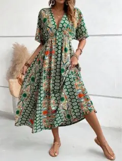 シーイン　エスニック柄　ワンピース　マキシワンピース