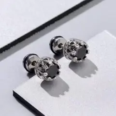 ブラック　クリスタル　ピアス　メンズ　韓国　キラキラ