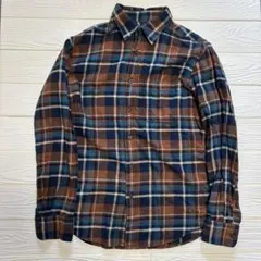 UNIQLO ユニクロメンズ　青茶チェック柄フランネル長袖シャツ　M綿100%