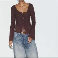 ZARA レディース 長袖トップス ブラウン シャーリング