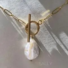 new【ゴールド】ドロップ淡水パールステンレス　チェーンロングネックレス