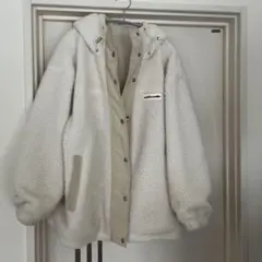 【訳あり】JaVa ホワイト　ボアジャケット　フード付き　Mサイズ