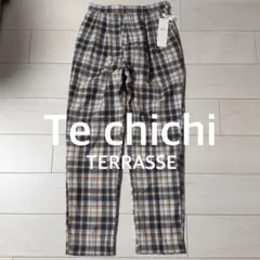 techichi テチチ チェックテーパードパンツ グレー ブラウン