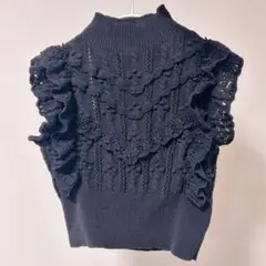 ZARA フリル ノースリーブ ブラック ニット