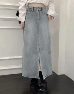 スリッド入りロングデニムスカート　L