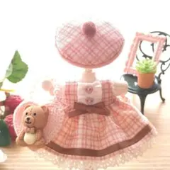 ハートのクマちゃんバッグ＆ピンクチェックワンピース♡女の子用