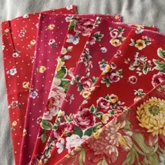 はぎれ☆赤&ピンク花柄コットン生地セット25×25 カットクロス