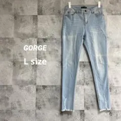 ゴージ ストレッチスキニーデニムパンツ ダメージジーンズ L 薄いブルーのサムネイル