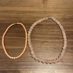 ローズクォーツとコーラルのネックレスセット