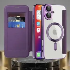 iPhone 17 ケース 手帳型 パープル MagSafe対応 カード収納