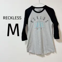 8 RECKLESS Tシャツ M トップス 長袖 黒 グレー ブラック ロゴ