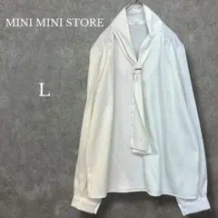 ミニミニストア【L】 ボウタイブラウス ボリューム袖 長袖 ホワイト