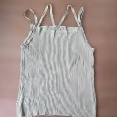 ライトグリーン リブ編み タンクトップ L