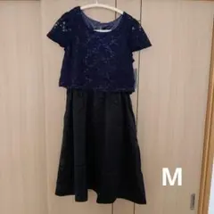 ネイビー レース　マタニティ ワンピース M