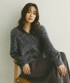 GLOBAL WORK　シャギーゆるVネックカーディガン　チャコールグレー　Ｌ