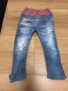 【HusHusH・110cm】デニム転写プリントがおしゃれなロングパンツ！