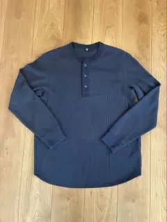 UNIQLO ワッフルヘンリーネックシャツネイビーM