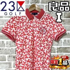 【早い者勝ち✨】23区ゴルフ レディース 半袖 ポロシャツ サイズ1 総柄 赤系
