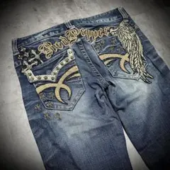 00s Y2K archive スタッズ フレアデニム 羽根 クロス 十字架 M