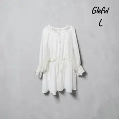 Gleful ワンピース L ホワイトフリル ギャザー長袖 体型カバー ゆったり