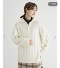 アイボリー ジップアップ ニットセーター