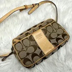 COACH コーチ ロゴ型押しシグネチャーキャンバスレザーウエストポーチ バッグ