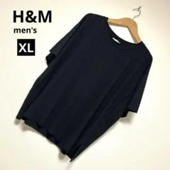 H&M リブTシャツ ブラック 半袖カットソー 黒 XL ストレッチ　men's