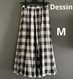 Dessin チェック フレアスカート デッサン M ウエストゴム　洗える