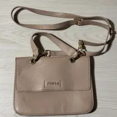 【巾着付】FURLA ベージュ レザー ショルダーバッグ