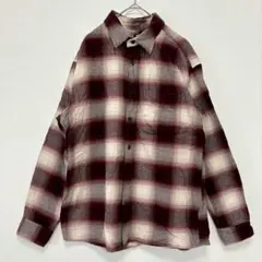 ユニクロ フランネルシャツ オンブレチェック ボルドー 長袖 Lサイズ