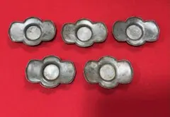 古い金属製 花形小皿 5枚セット 漢字刻印 星文様 レトロ 古道具