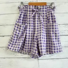 トップバリュ 140 女の子 ショートパンツ 紫 チェック 春夏 涼しい 可愛い
