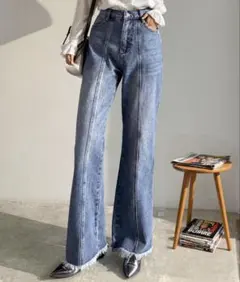 クラシカルエルフ 裾フリンジセミフレアデニムパンツ