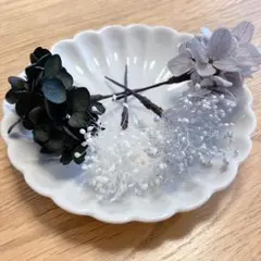 ドライフラワー　かすみ草　あじさい　髪飾り　モノトーン　成人式