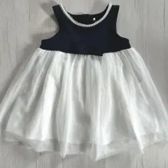 【美品】ベビーワンピース フォーマル チュール パール リボン 結婚式 入園式