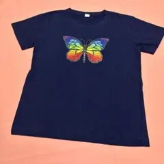 未使用★ネイビー 蝶プリント Tシャツ