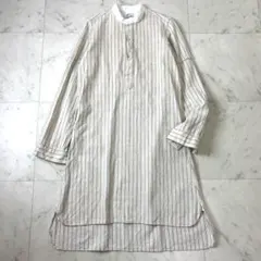 ニードルス M リネン コットン シャツワンピース ストライプ バンドカラー