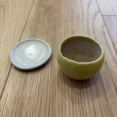 石木花 鉢 受け皿 黄色 陶器製