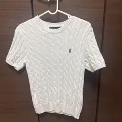 ポロ ケーブルニット 半袖トップス ホワイト
