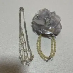 シルバー・ホワイト 花モチーフブローチ　ネックレス