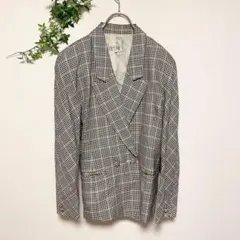 ルシック【9号】チェック柄ダブルテーラードジャケット シルク混 絹総柄パーティー